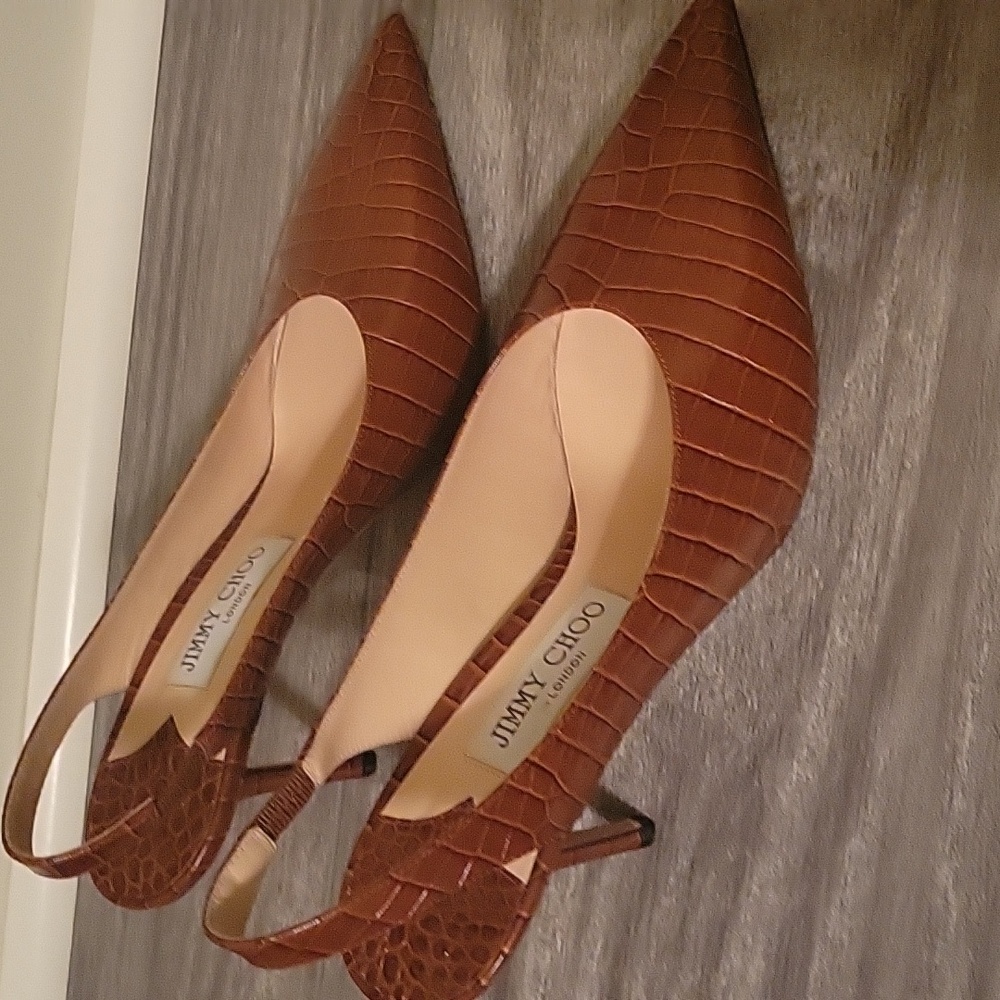 Jimmy Choo Brown Croc-Pattern Heels
